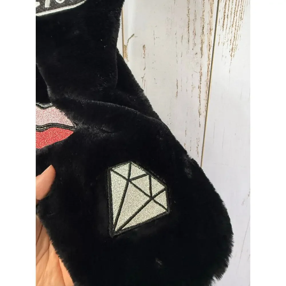Victoria's Secret, Black Fuzzy Fluffy Christmas Stocking. Excellent condition!